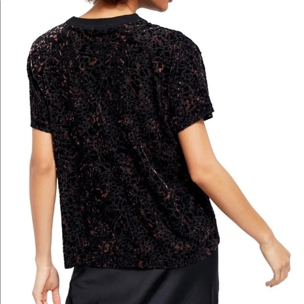 NEW Free People Teddy Cheetah Combo Velvet Short Sleeve Shirt S